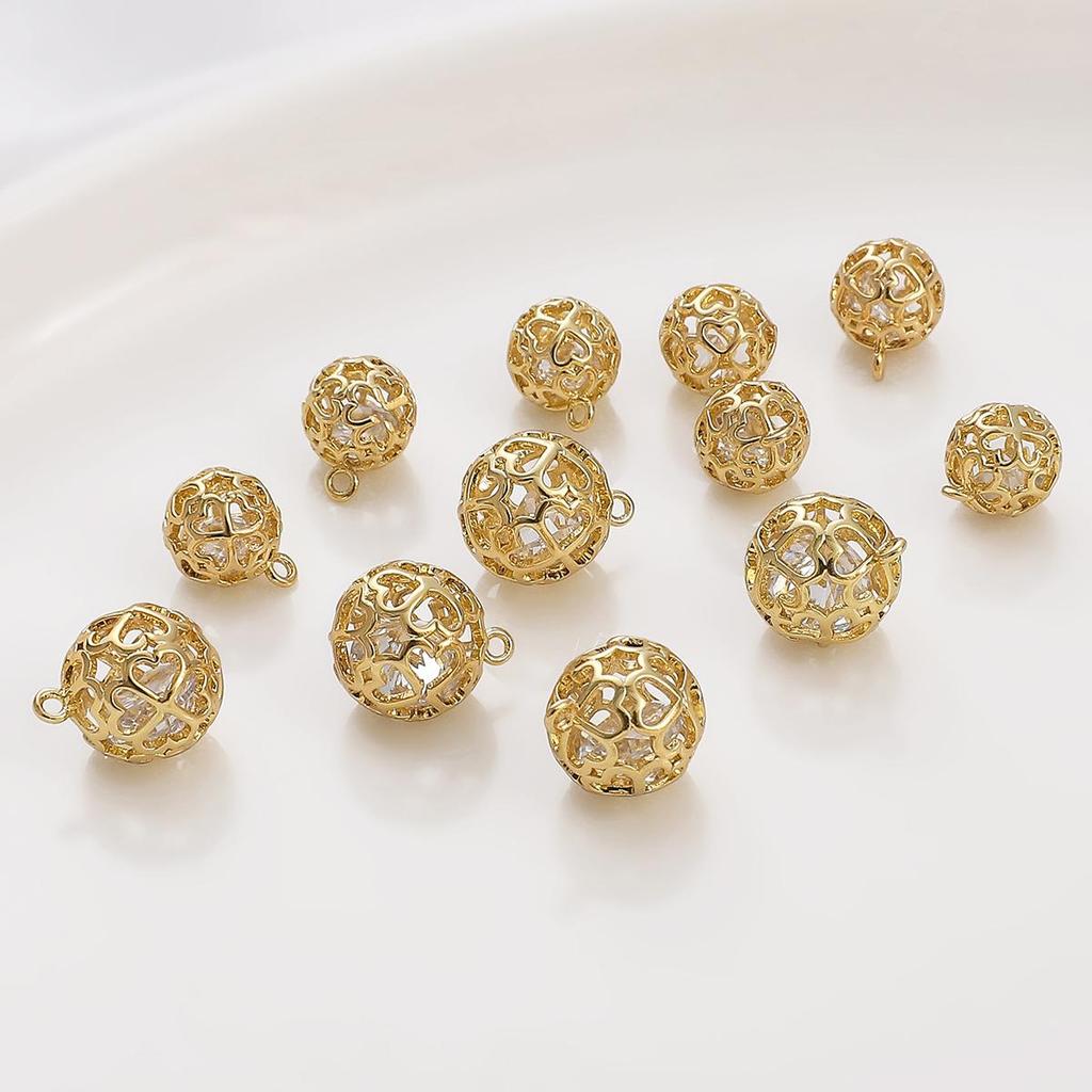 1PC/bag Copper Hollow Ball with Zircon Charm Heart Pendant for Earring Necklace DIY Jewelry Findings Making