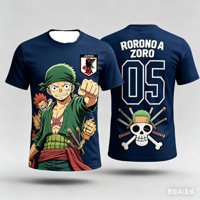 Футболка с принтом Зоро из One Piece Японское аниме Футбольные майки Спортивная быстросохнущая Мужская футболка Детская одежда Футболка Женская