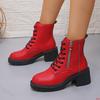Ботильоны красные на толстой платформе, женские, осень-зима, модные, с боковой молнией, из искусственной кожи, панк, толстые мотоциклетные ботинки