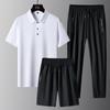 Men's Summer Silky Lapel POLO Shirt Short Sleeve Suit Youth Ice Silk Pants Casual Sports Two Sets
