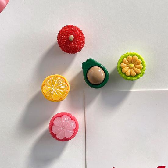 5Pcs 3D Simulated Fruit Refrigerator Magnet Resin Waxberry Orange Avocado Mangosteen Magnet Home Kitchen Office Whiteboard Locker