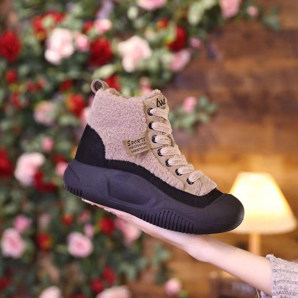 2025 Autumn/Winter New High Lift Cotton Boots with Velvet Warmth Thick Bottom Snow Boots Outdoor Casual Non Slip Cotton Shoes