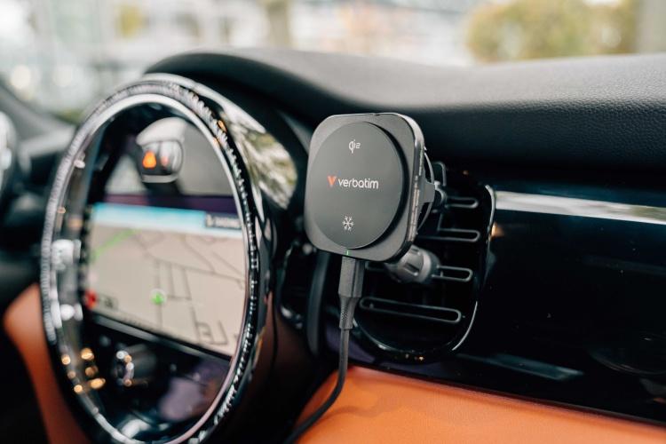 Verbatim 31861 Charge 'n' Drive Qi2 Magnetic Wireless Car Charger, Black
