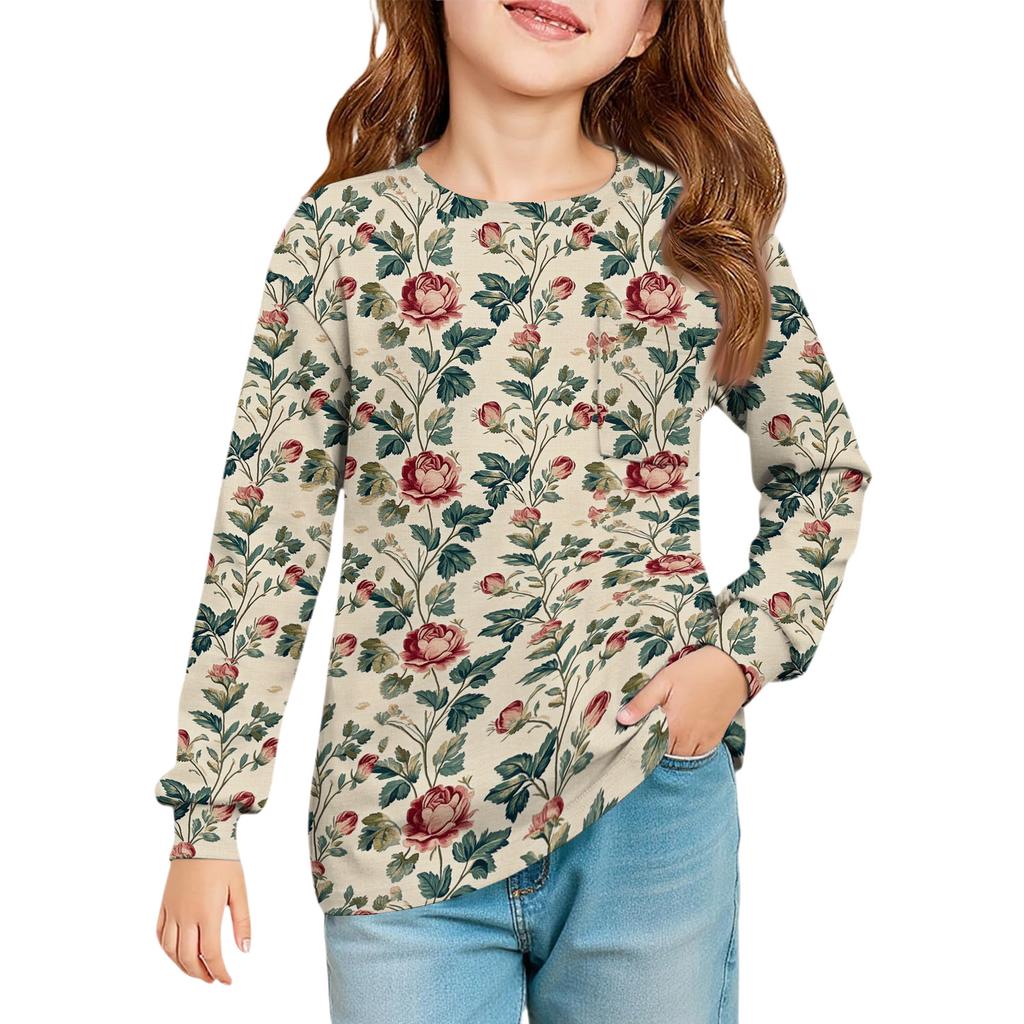 Girls' Long Sleeve Blouse - Round Neck Soft Waist Tunic