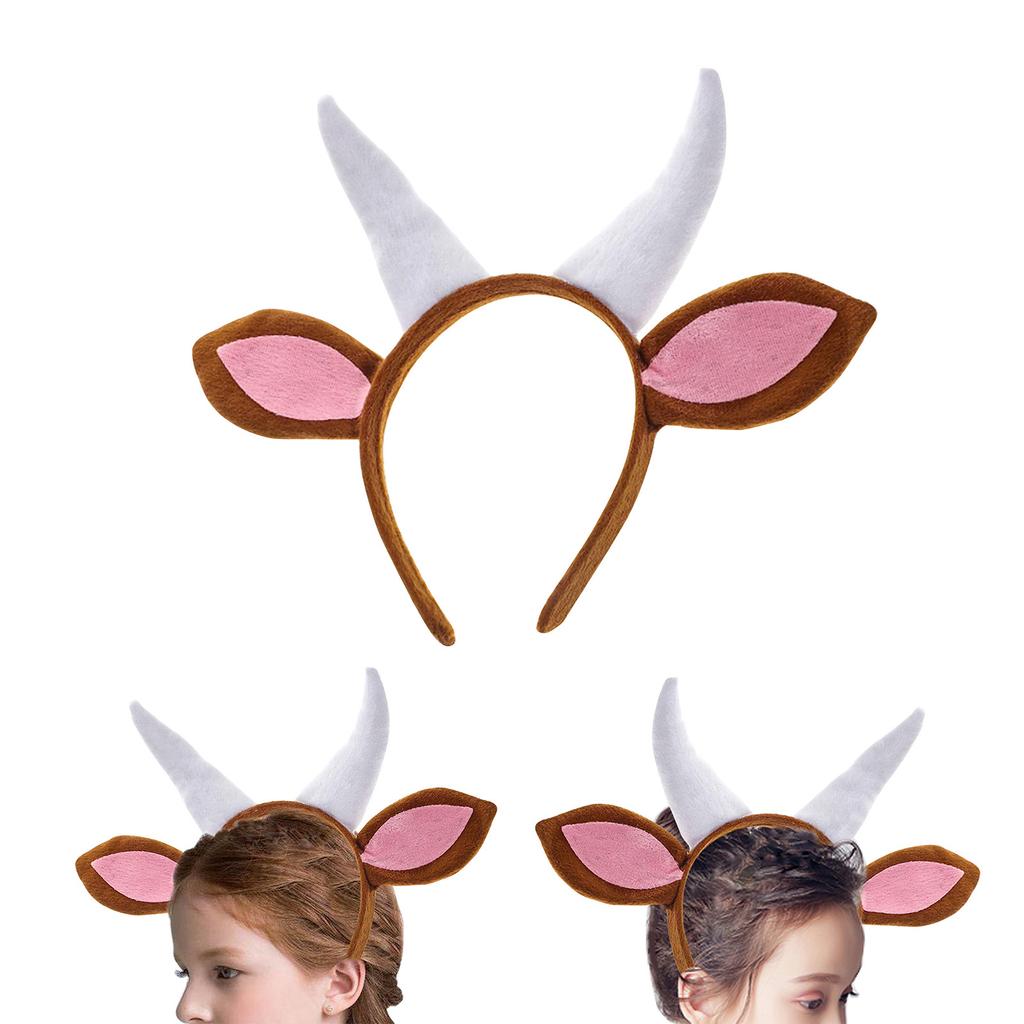 Soft Goat Lamb Headband Horn Animal Ears Hair Hoop for Kids Shows Fluffy Animal Hairbands Cartoon Costume