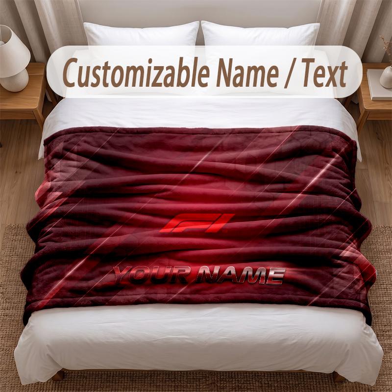 F1 Printed Flannel Blanket Custom Name Text Soft Warm Throw For Bedroom Holiday Gift