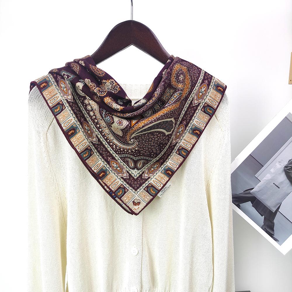 Burgundy Silk Wool Double-Sided Medium Scarf - Autumn/Winter Warm Shawl