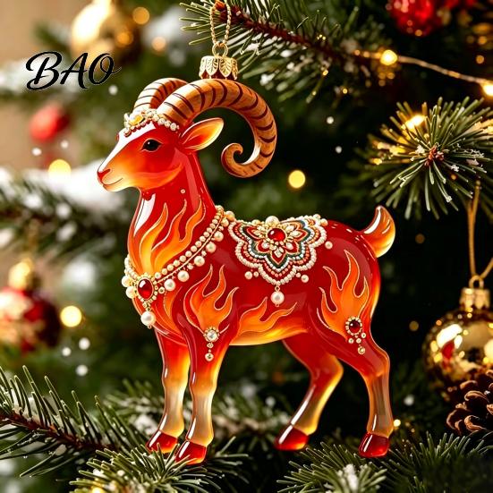 Lightweight Acrylic Decor for Holiday 2PCS Christmas Goat Hanging Ornaments, Decorative 2D Tree Ornaments Home Pendants, Festive Party Decorations