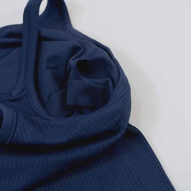 Женский бесшовный трикотажный жилет для йоги в рубчик с I-образной спинкой — облегающий, высокоэластичный спортивный костюм