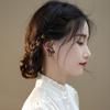 Trendy and cool girl style black spinel bow S9Silver-tone earrings for commuting