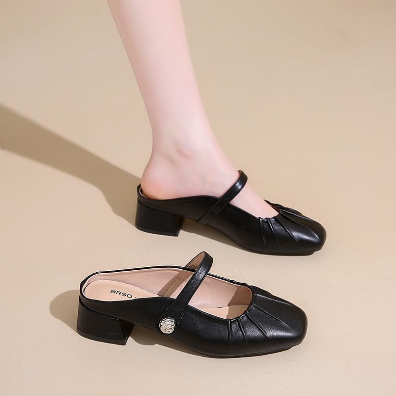 Мода 2025 Новая Женская Обувь Низкие Женские Тапочки Закрытый Носок Неглубокие Роскошные Шлепанцы ПУ для Женщин Новые Дизайнерские Плоские Модные Тапочки