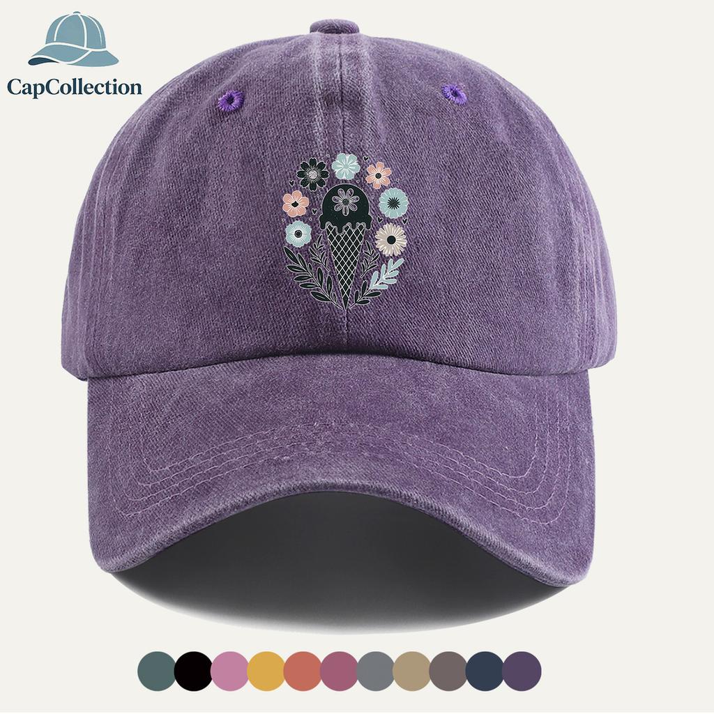 pc Ice Cream Floral Pattern Printed Baseball Cap Fresh Literary Sun Hat Fashionable Individual Aesthetic Unisex Cap Adjustab
