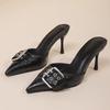 Fashion High Heels Pointed Toe High Heel Mules Slippers Women Fashion Bukle Decor Thin Heels Sandals Woman Pu Leather Slip On Party Shoe