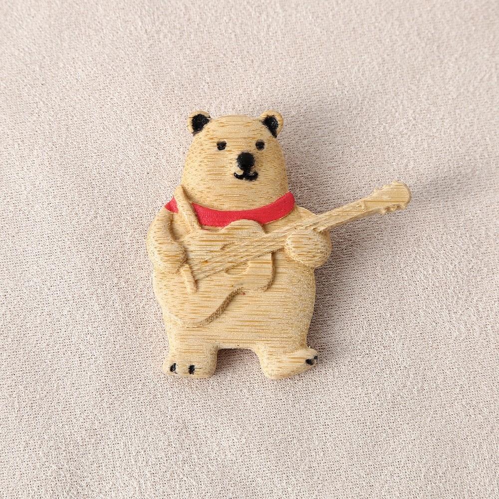 Scarf Bear Animal Pin Guitar Bear Badge Exquisite Sweater Wooden Brooch Party