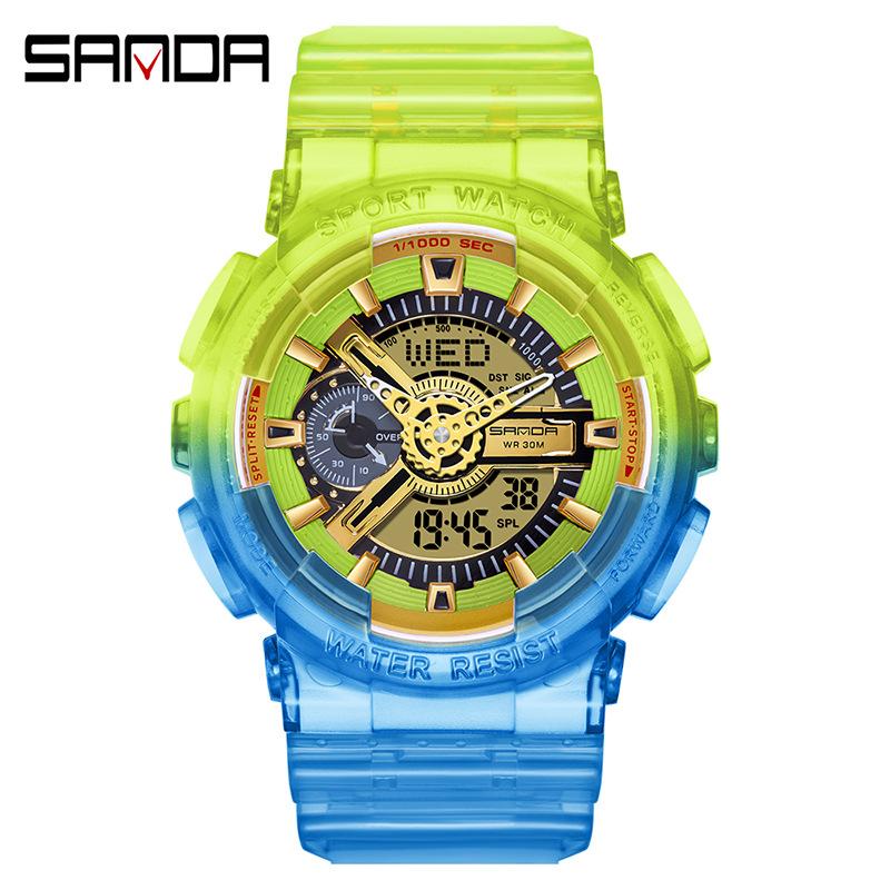 SANDA New Product Gradient Multiple Colors Frozen Couple Style Men's and Women's Fashion Trend Multi -functional Waterproof Electronic Watches