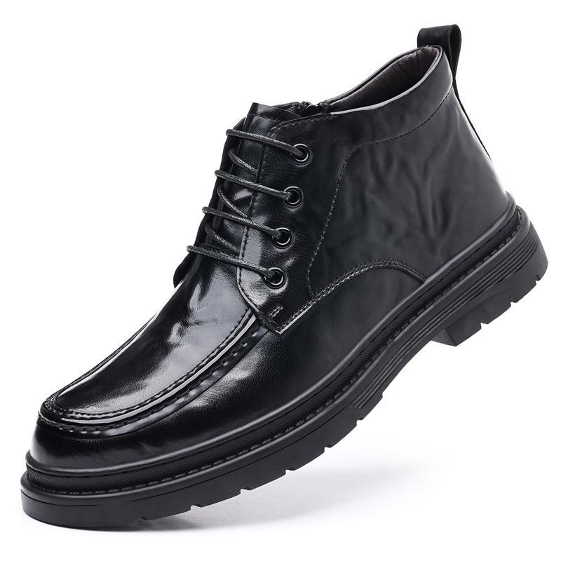 Зимние теплые мужские кожаные туфли кожаные повседневные хлопковые туфли деловые туфли-оксфорды с высоким голенищем кожаные ботинки бархатные мужские туфли ботинки