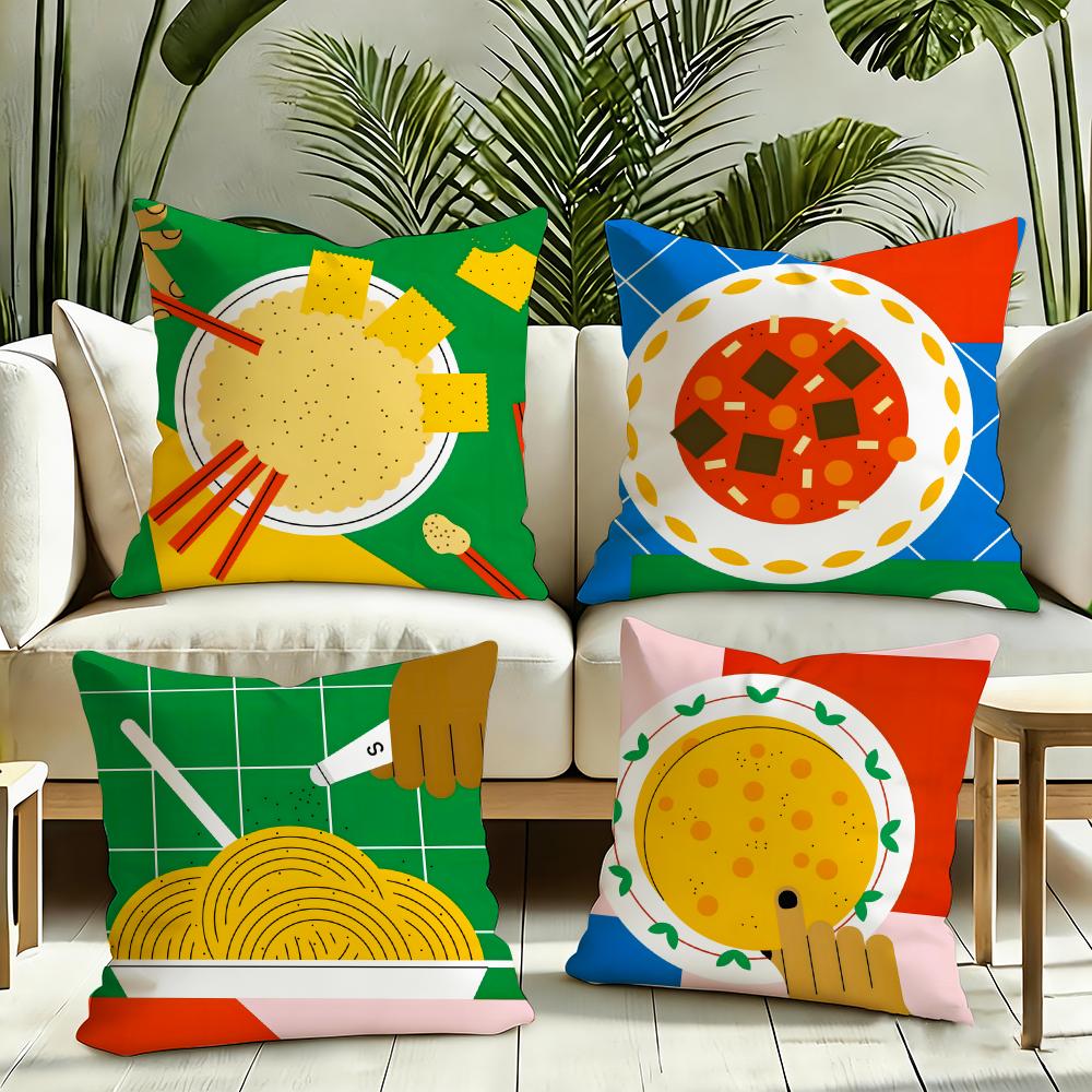 food illustration Cushion Cover Reversible Plush Pillow Cover Soft Fluffy Home Decor for Sofa Bedroom