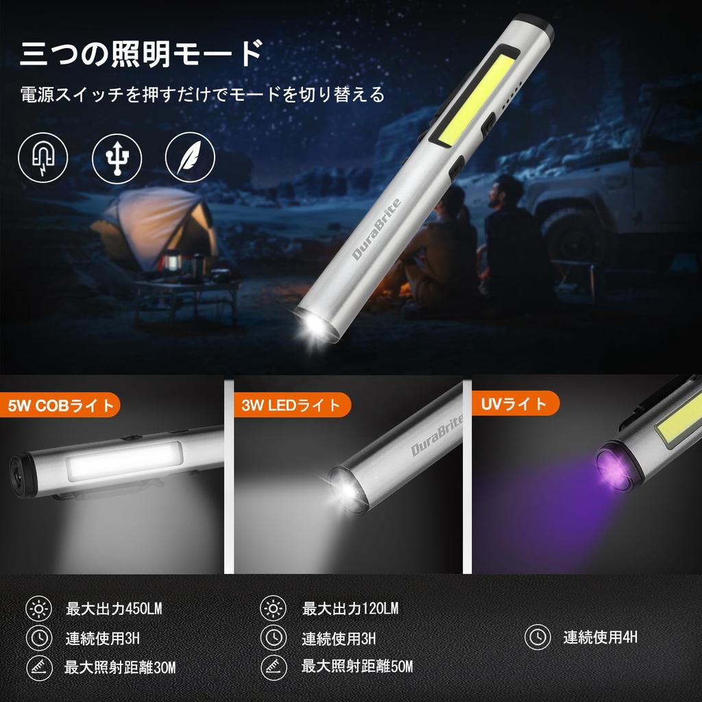 Ручной светодиодный фонарик DuraBrite COB 365 нм УФ USB Компактный и идеальный для минералов и флуоресцентного отбеливателя Серый фонарик, Фонарик, Ручка-фонарик, Прожектор,