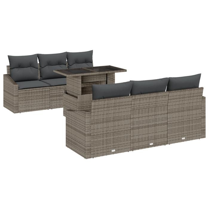 VidaXL Ensemble de canapés de jardin 7 pièces avec coussins gris en poly rotin 3348925