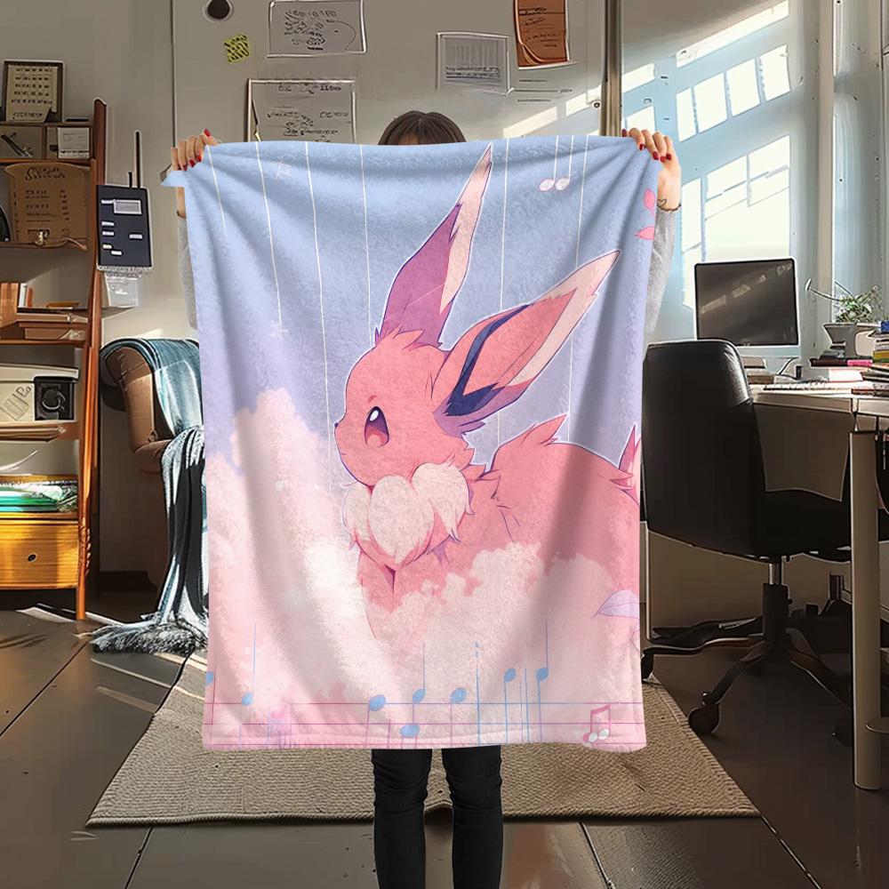 Cute Eevee Print Flannel Blanket, High quality Comfortable for All Seasons, Home Decor, Warmth and Comfort