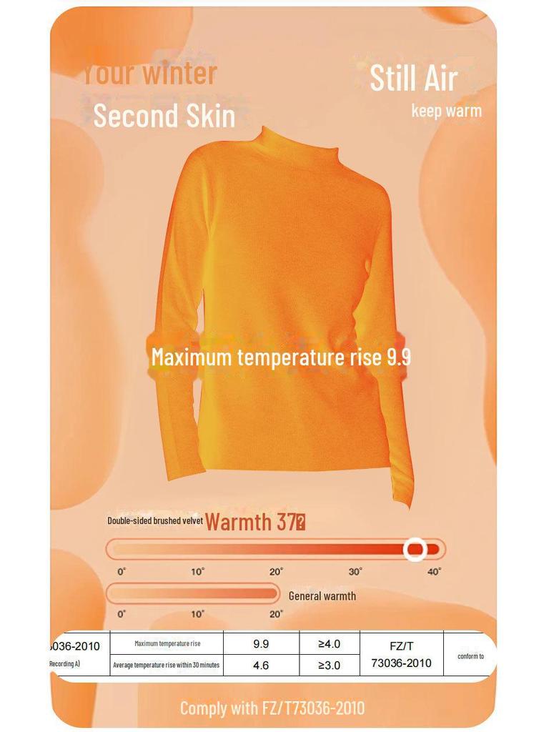 Women's High-Collar German Velvet Long-Sleeve Top: Slim Fit, Heat-Generating, Hyaluronic Acid-Enhanced, Perfect for Autumn and Winter.