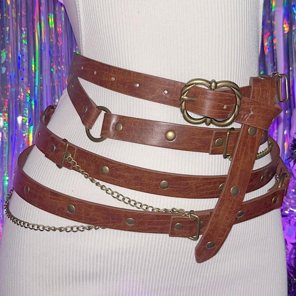 Metal Pin Buckle Viking Waist Belts Adjustable Chain Belt  Dress Wear