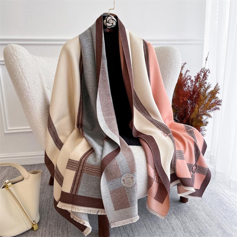 Luxury Horse Winter Scarf for Women Warm Pashmina Shawls Thick Cashmere Blanket Chunky Stoles Lady Elegant Poncho Bufanda