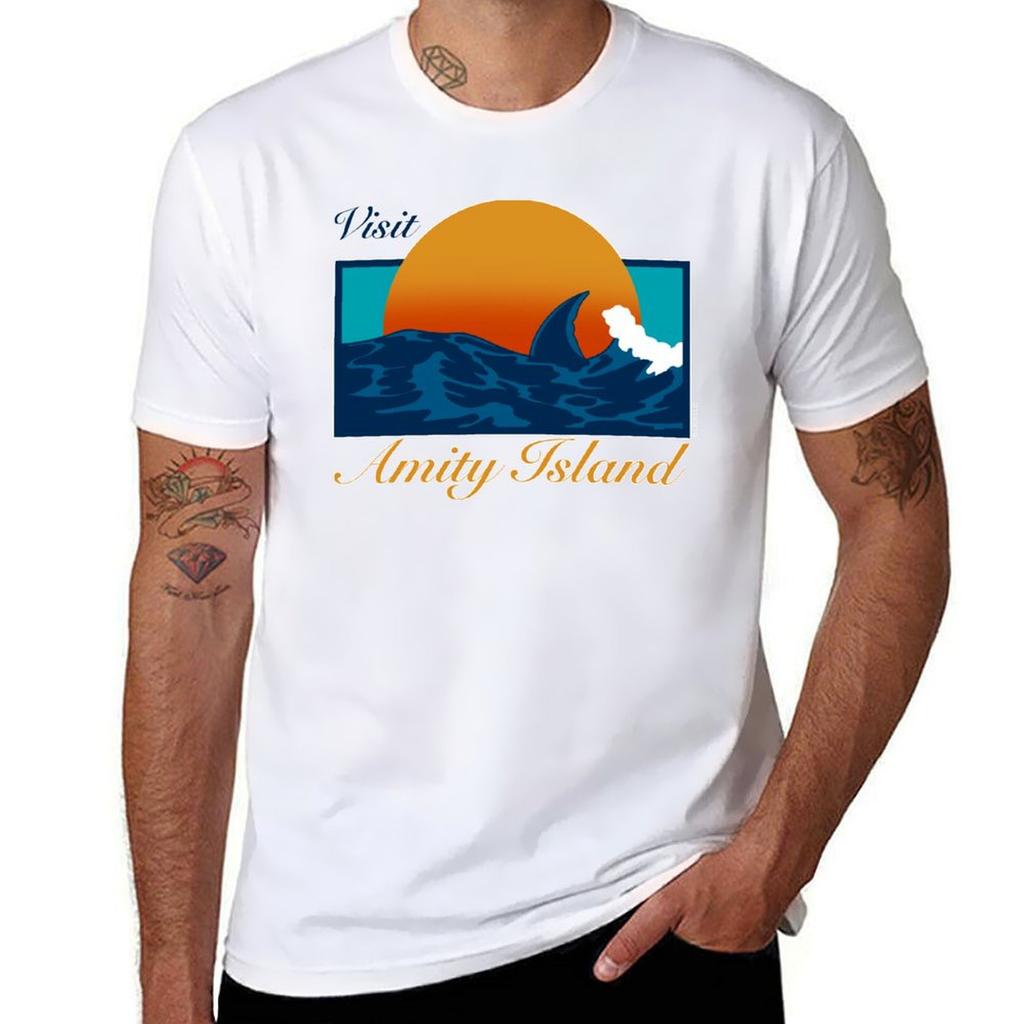 Visit Amity Island Tshirt Large Size Short Sleeve Tshirt