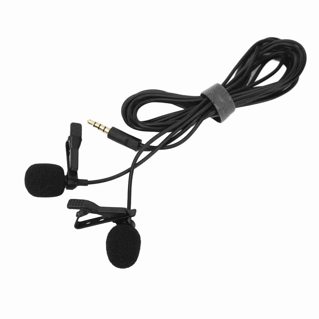 Black Double Head Lavalier Lapel Microphone No Driver Installation Required Lapel Collar Clip Mic