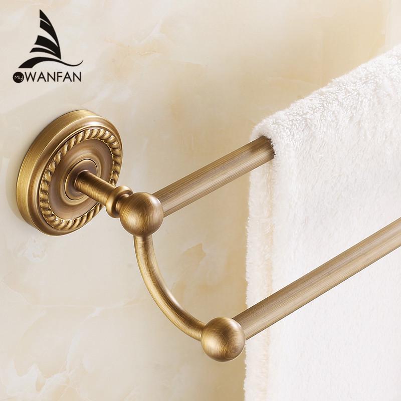 Towel Bars Double Rails Brass Wall Shelves Towel Holder Bath Shelf Towel Hanger Bathroom Accessories Black Towel Rack HJ-1311