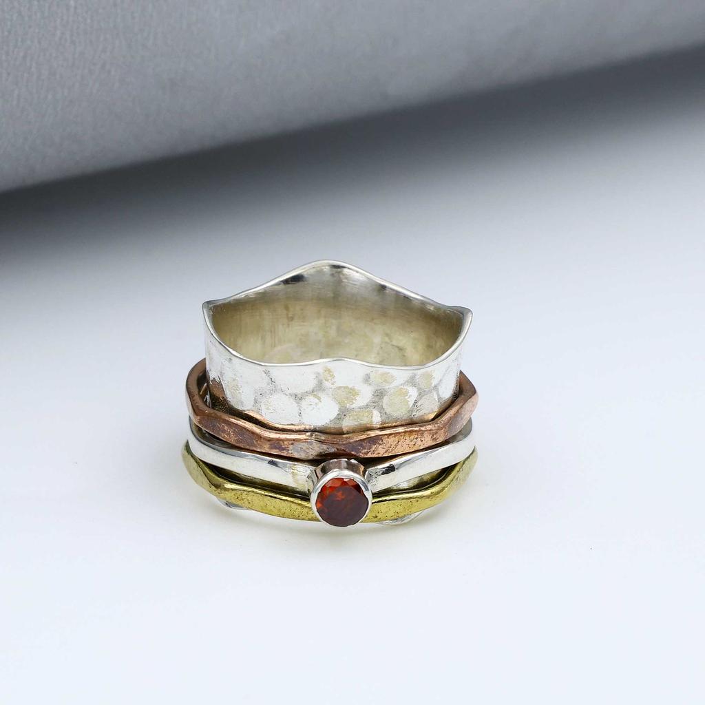 Garnet Gemstone Ring, 925 Sterling Silver Ring, Three Tone Ring, Bohemian Ring, Designer Ring, Wedding Gift