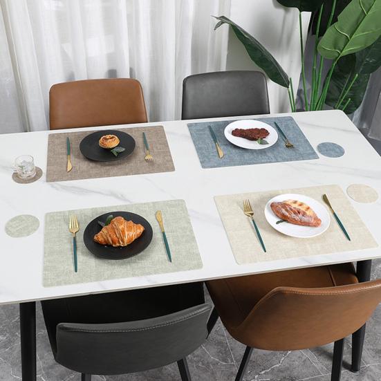 Dual Side Placemat Waterproof Faux Leather Coaster Placemat Solid Color Heat Insulation Pad for Dining Tables Countertops