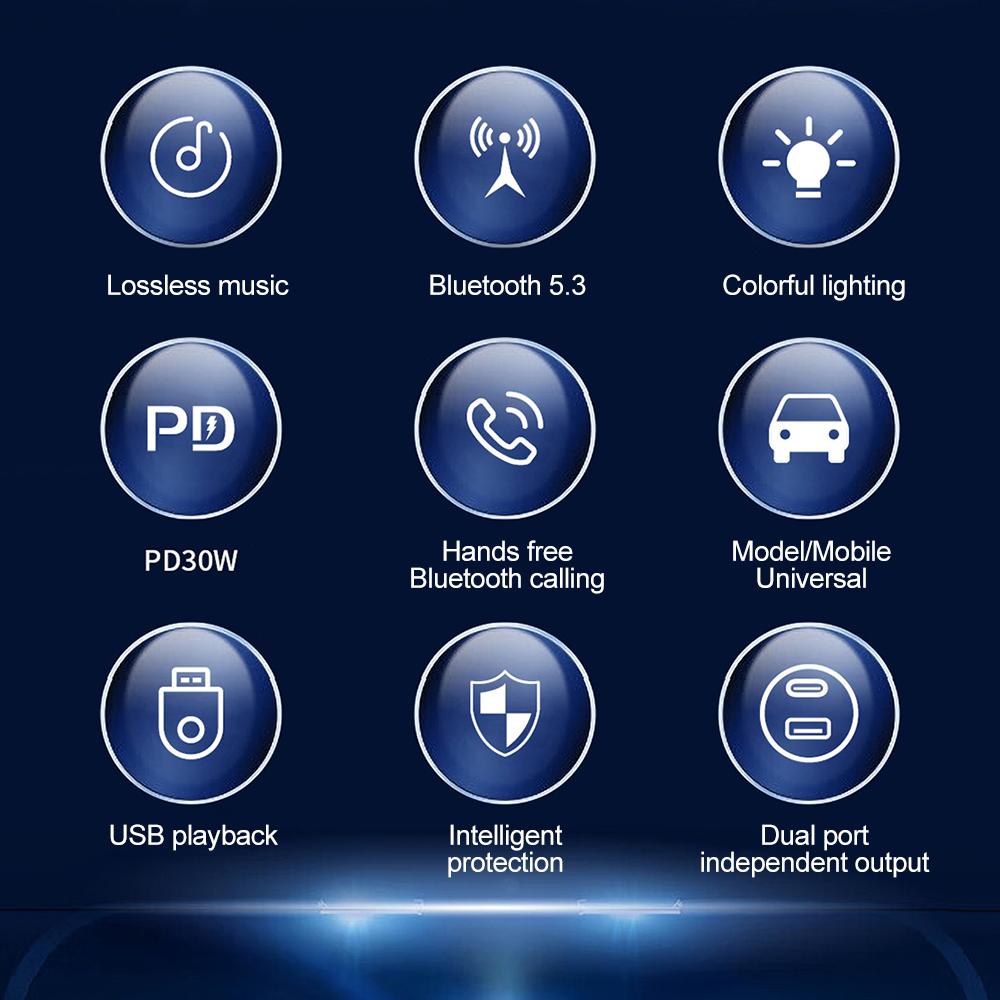 Car Charger USB Port Fast Charging Adapter with LED Light Voltage Monitor FM Bluetooth Transmitter for IPhone Samsung OPPO