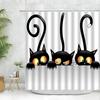 Three Funny Naughty Black Cat Shower Curtain Scratching The Wall with His Paws Fabric Bathroom Decor Set Hooks White and Black