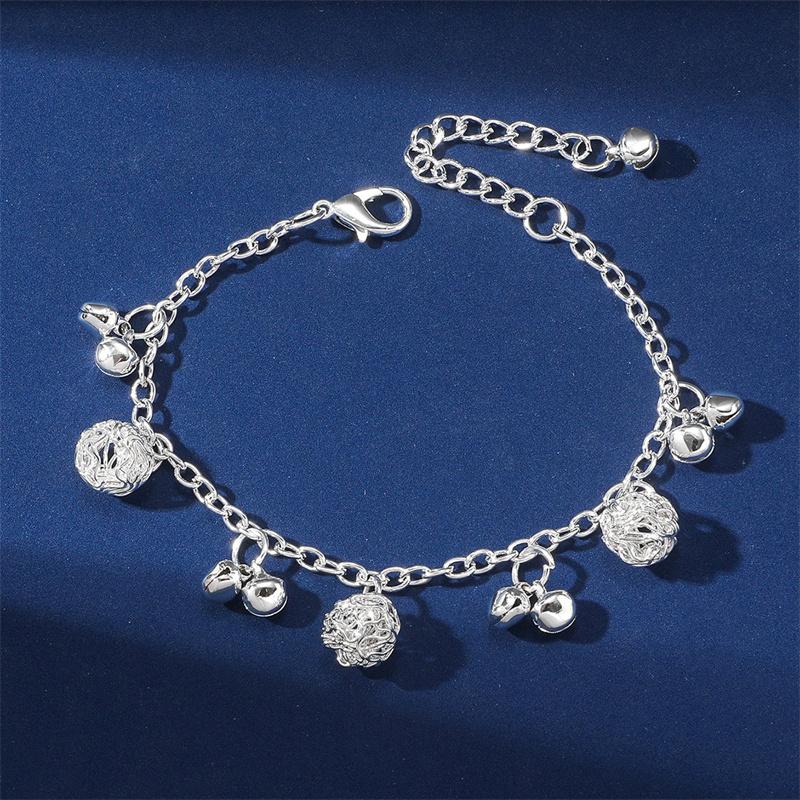 New Silver Plated Bracelet Fashion Bell Charms Beads Pendant Chain Bracelet For Women Girls Jewelry Gift
