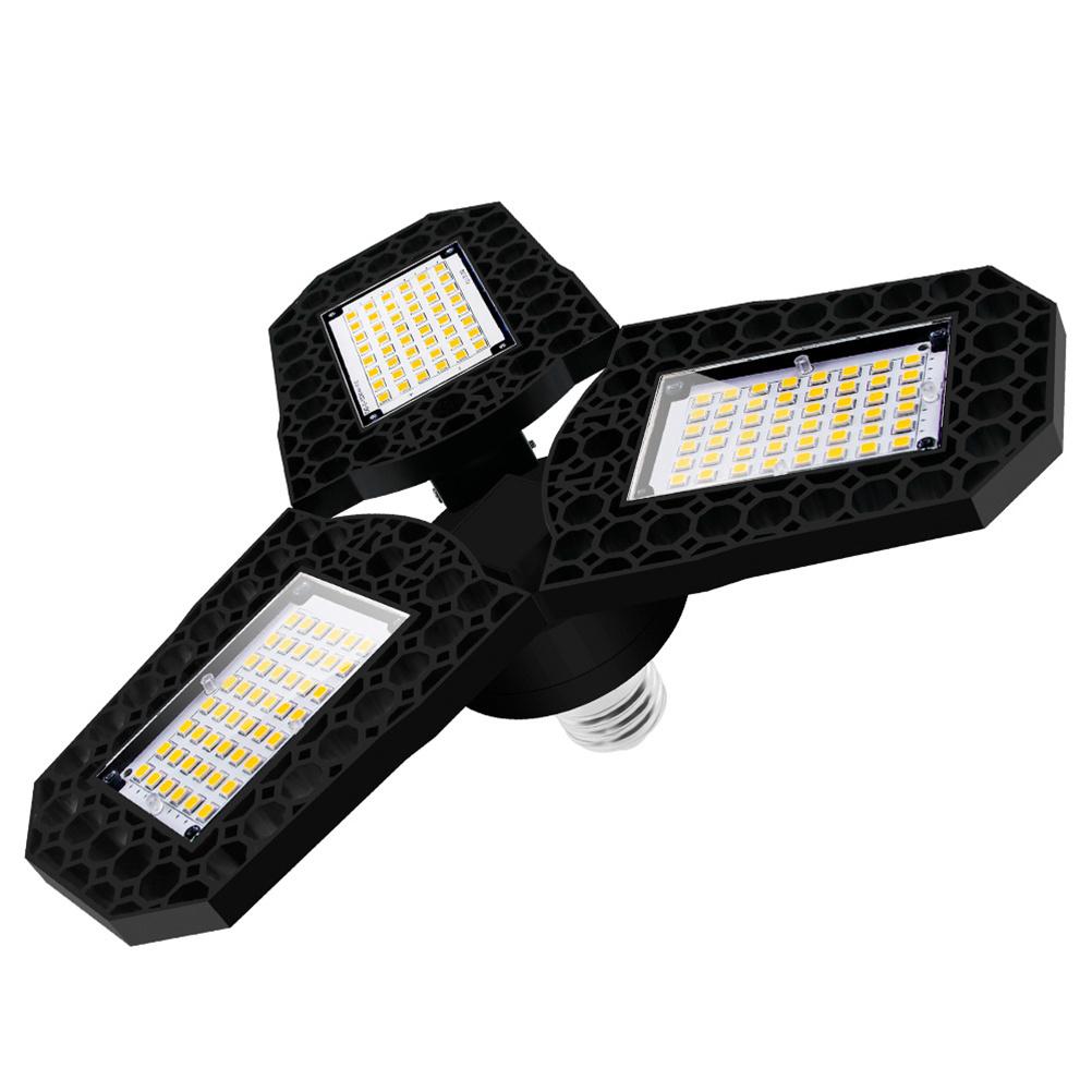 LED Garage Light E27 Deformable Ceiling Light Three-Leaf Folding High Bay Lamp 60W White