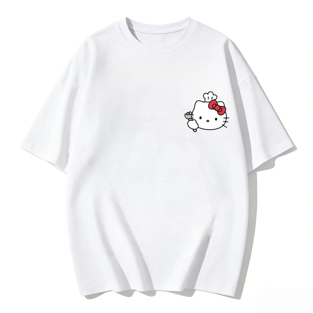 2026 новый летний милый графический топ HelloKitty повседневный хлопковый топ с коротким рукавом для женщин и девочек Каваи мультяшный принт Streetwear