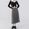 Grey Pleated Skirt for Women  Autumn Preppy Style High Waist A Line Mid-length Skirts Vintage Casual Female Clothing