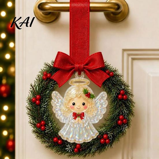 Small Holiday Hanging Decor Mini Christmas Wreath Door Handle Decoration, Gingerbread/Angel/Bell/Snowman Artificial Pine Winter Festive Gift