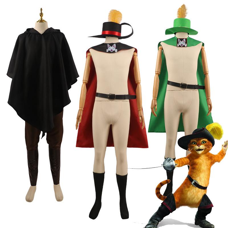 Аниме фильм «Кот в сапогах» PUSS для взрослых и детей, плащ для косплея, шляпа, костюм с поясом, кошачий кот, полный карнавальный костюм на Хэллоуин