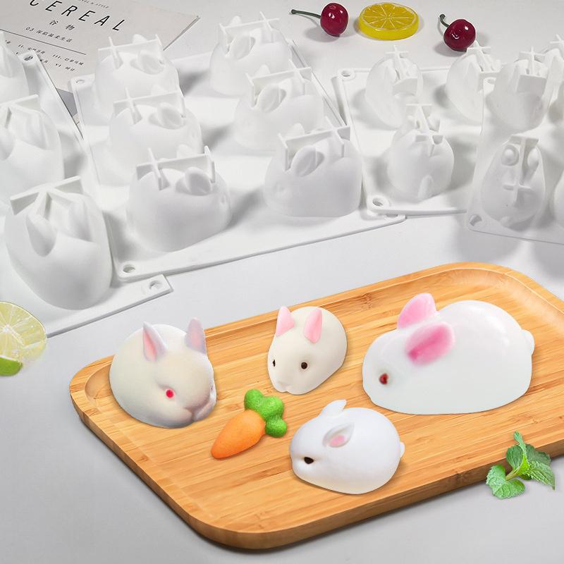 3D силиконовая форма для кролика, помадка, форма для кролика, шоколадный торт, 2/6-гнездная форма для украшения муссового торта, десертная форма для выпечки