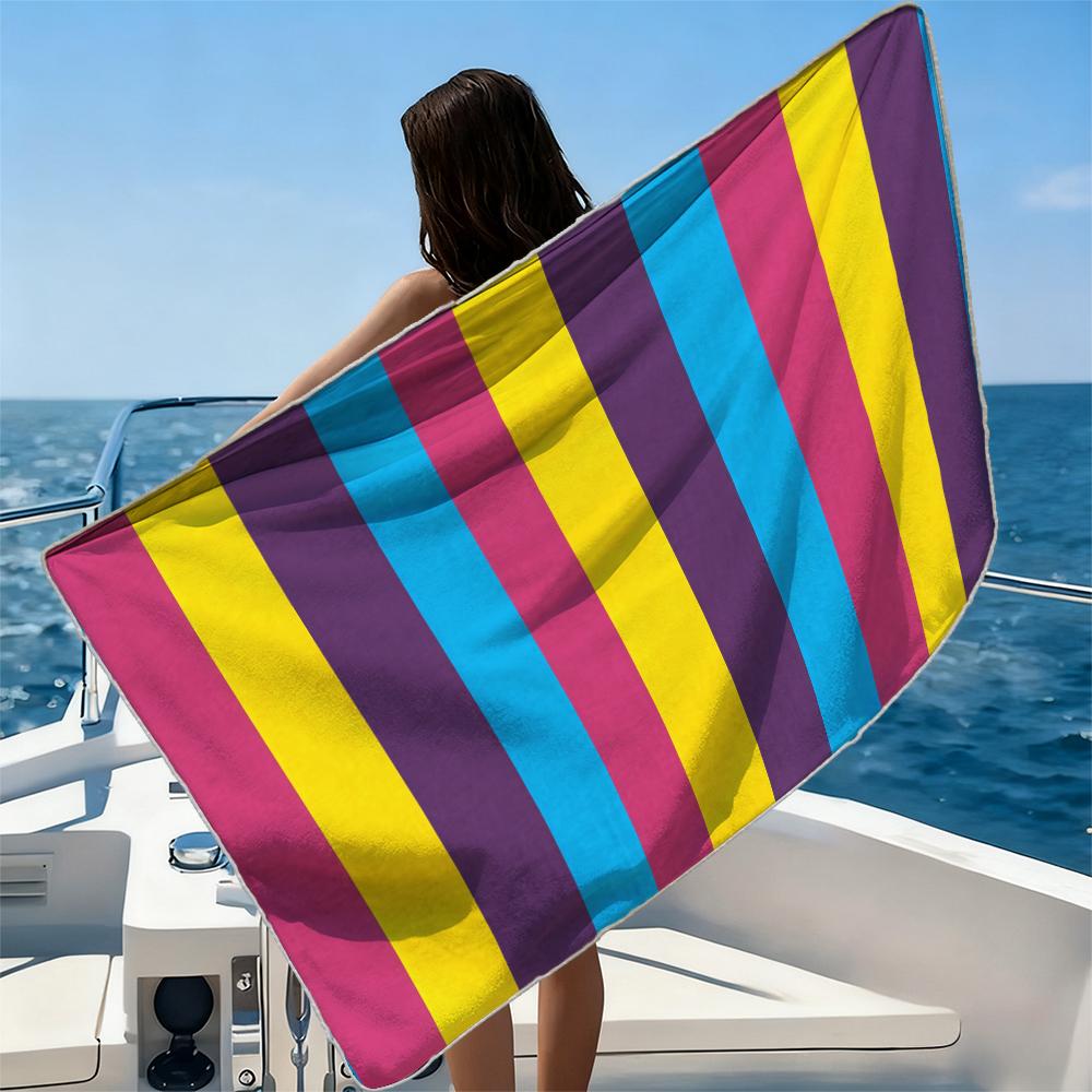 Bright Multicolor Bands Beach Towel Ultra-fine Fiber Quick Drying Absorbent Beach Swimming Vacationvacation Essentials Gifts