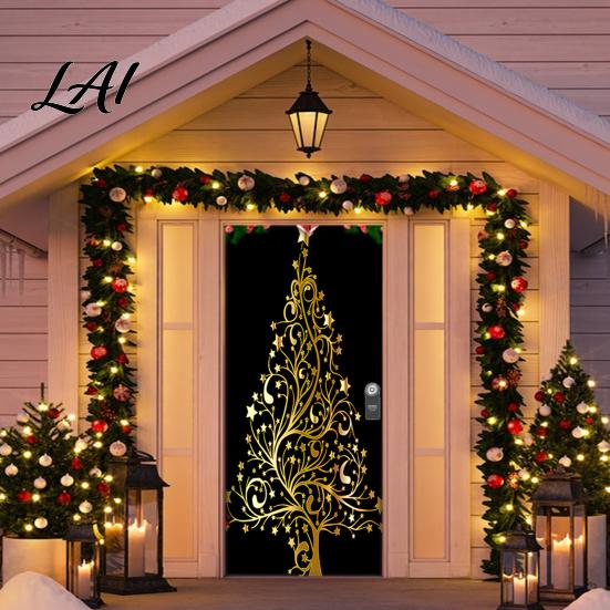 Waterproof Door Cover Christmas Colorful Print Decoration Backdrop Santa Claus Design Front
