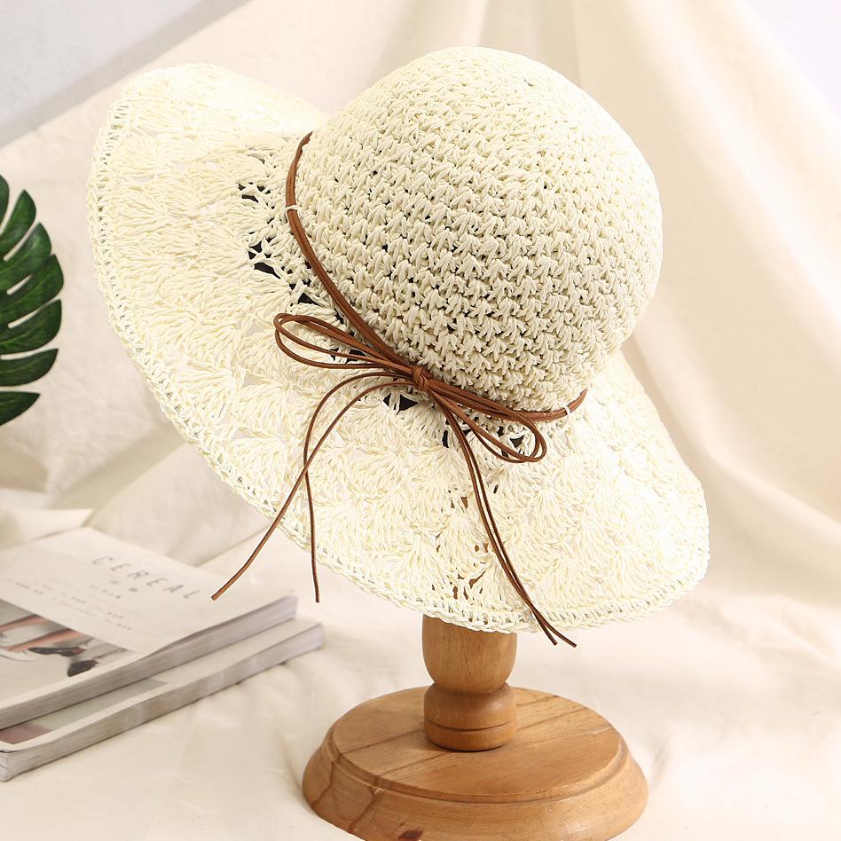 Foldable seaside vacation shade straw hat bucket hat summer outing sun hat handmade crochet hat
