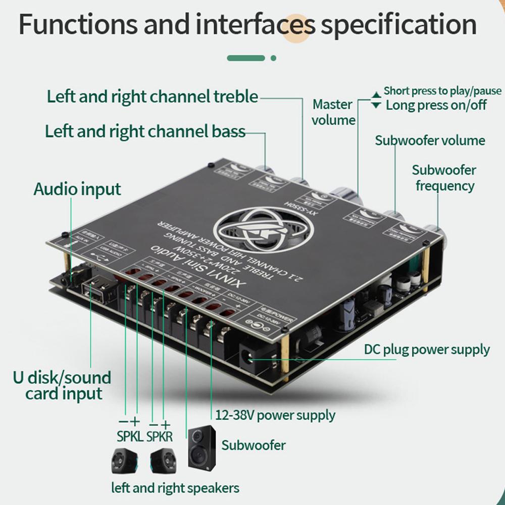 S220H/S350H 2.1-канальная плата усилителя Bluetooth 5.1, стереоусилитель для сабвуфера высокой мощности, 160 Вт*2+220 Вт/220 Вт*2+350 Вт