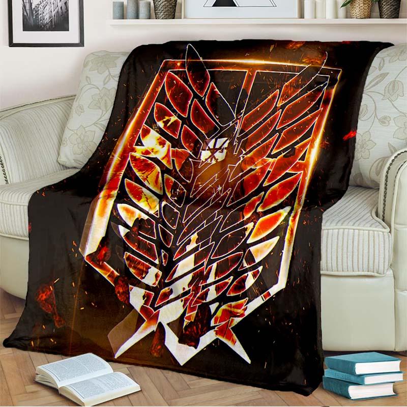 3D Cartoon Attack On Titan Blanket Flannel Blanket Throw Blanket Eren Jaeger Blanket Children's Blanket for Living Room Bed Gift
