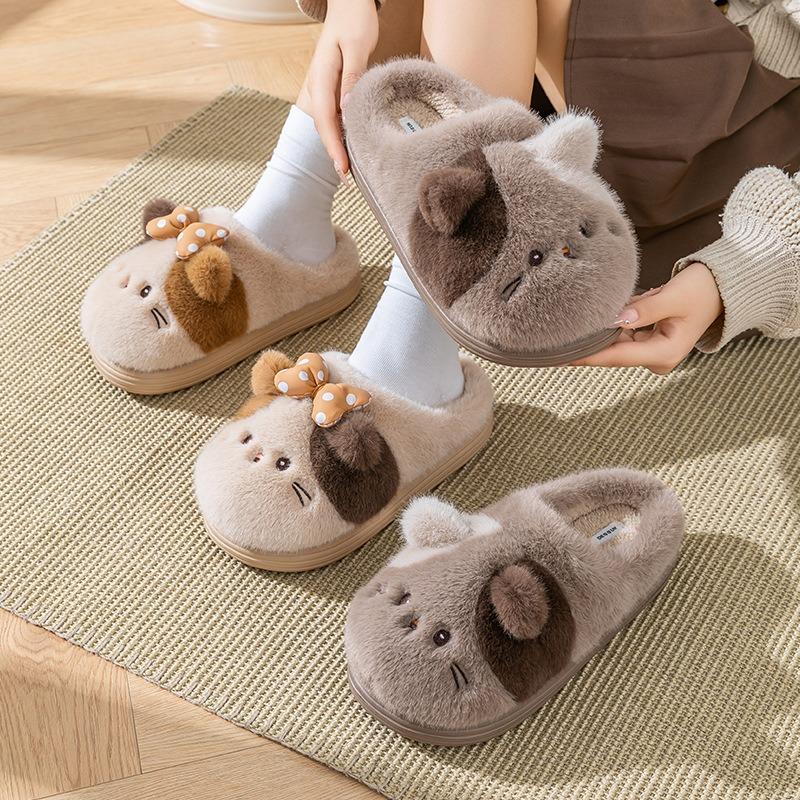 Новые мультяшные хлопковые тапочки с кошкой, домашние плюшевые тапочки для помещений, нескользящие теплые домашние хлопковые тапочки
