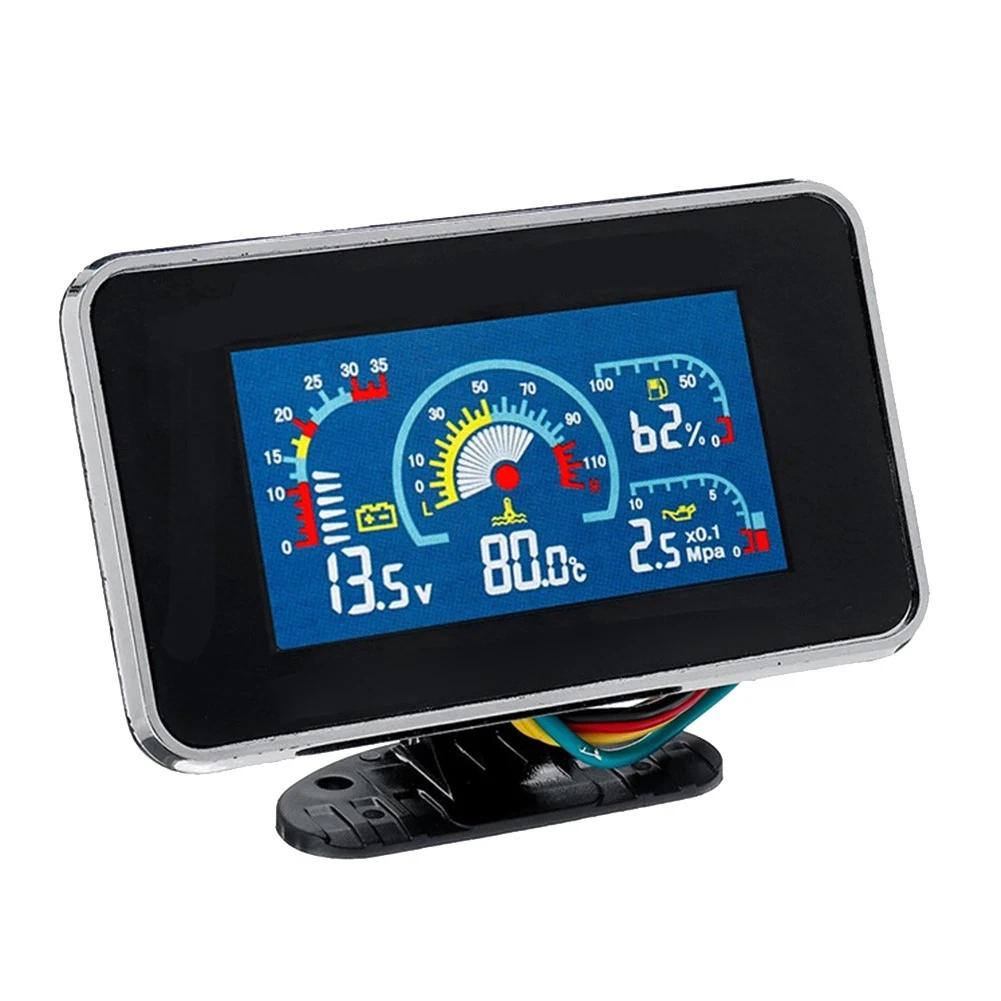 4 In 1 LCD Gauge Oil Pressure Voltmeter Water Temp Fuel Level Sensor For Car Truck Motorcycle 12V 24V Dashboard