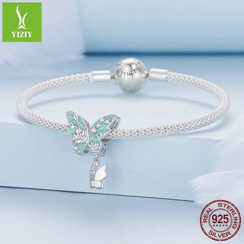 Green Oil Drop Butterfly Diy Bracelet Beaded, Spring Small Fresh S925 Silver Pendant Accessories