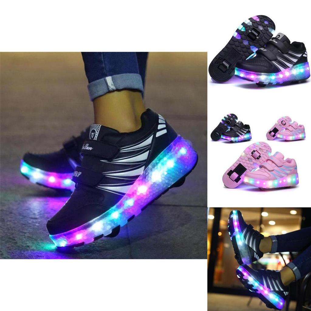Versatile Led Shoes With Wheels Mesh Roller Skate Glowing Kid Luminous Unisex Sneakers
